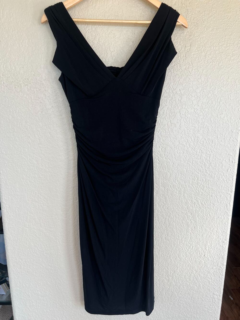VTG David Meister Black Ruched Bodycon Midi Dress 2 Sexy Black Dress Date Night